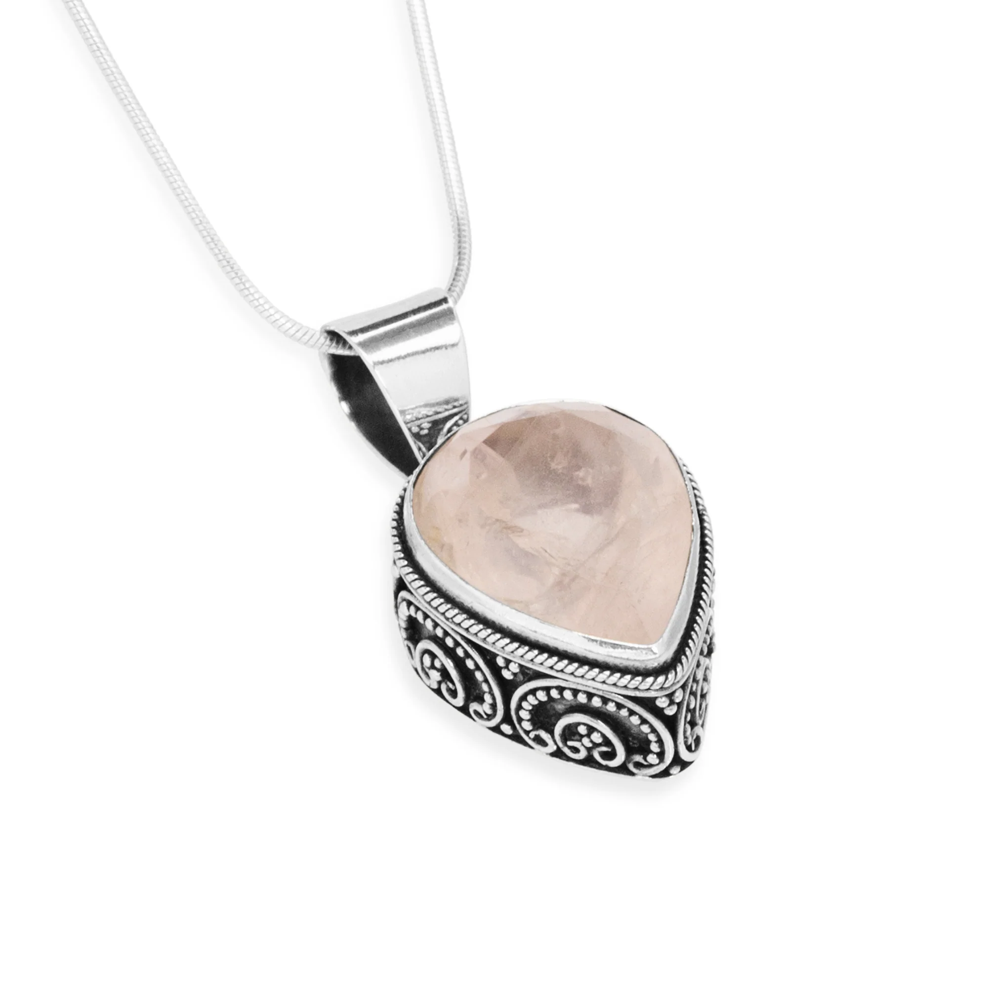 Bali Rose Quartz Teardrop Pendant (B617P01)