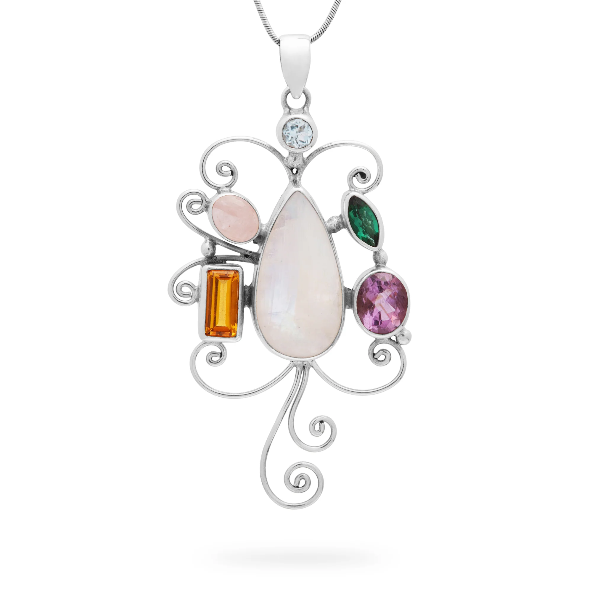 Bali Spiral Multi Stone Pendant (B733P01)