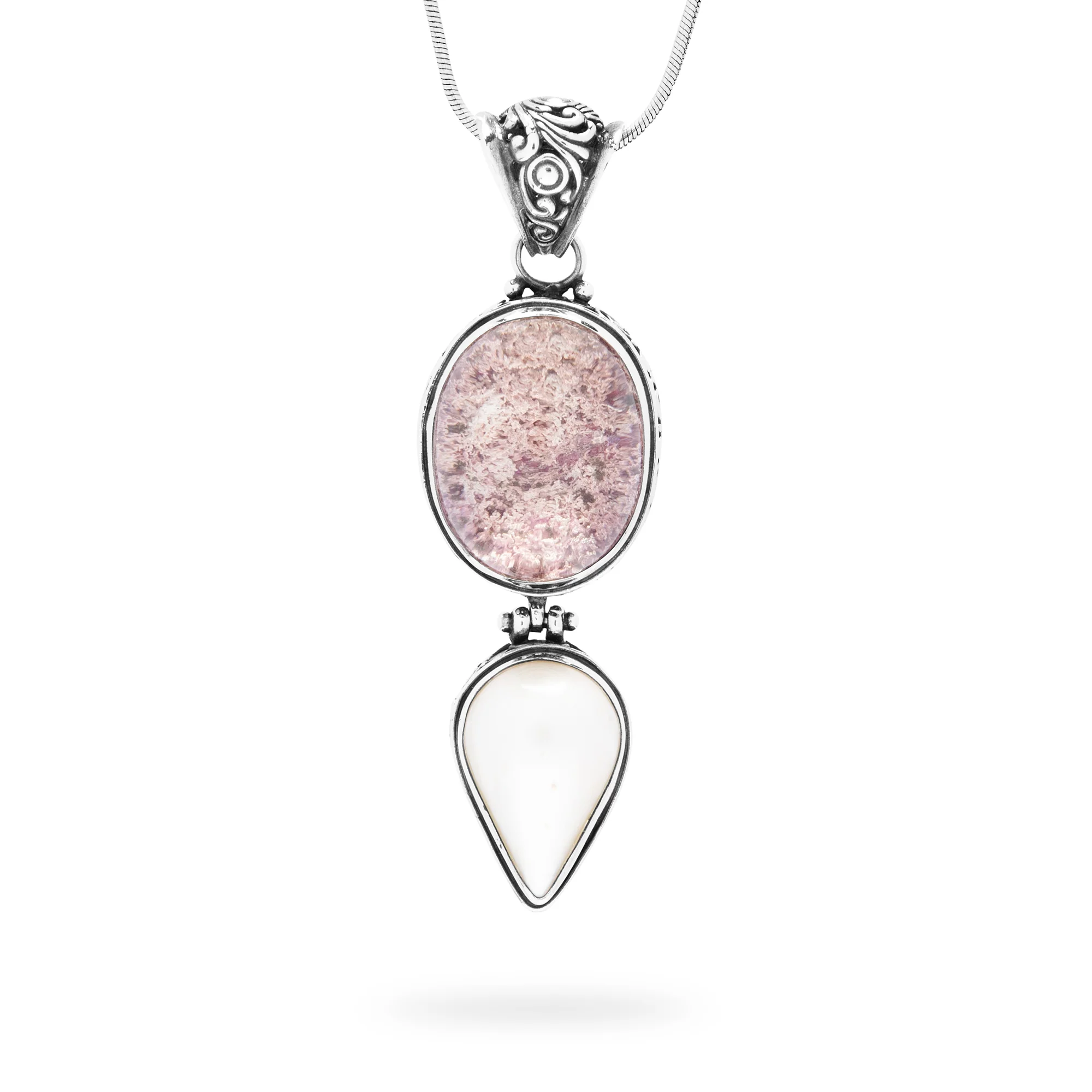 Bali Pink Sunstone & Mother of Pearl Pendant (B574P01)