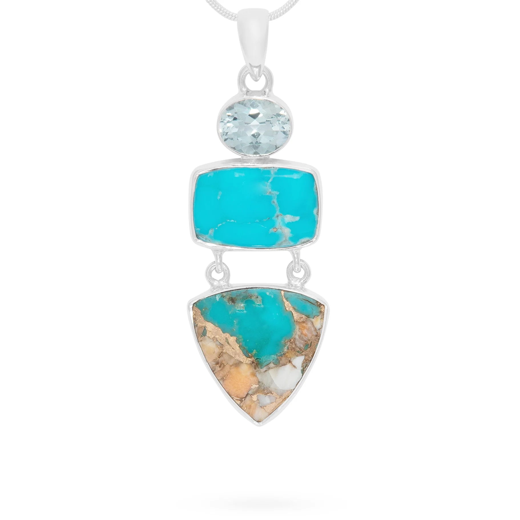 Blue Topaz, Arizona Turquoise & Oyster Turquoise Pendant (B710P03)