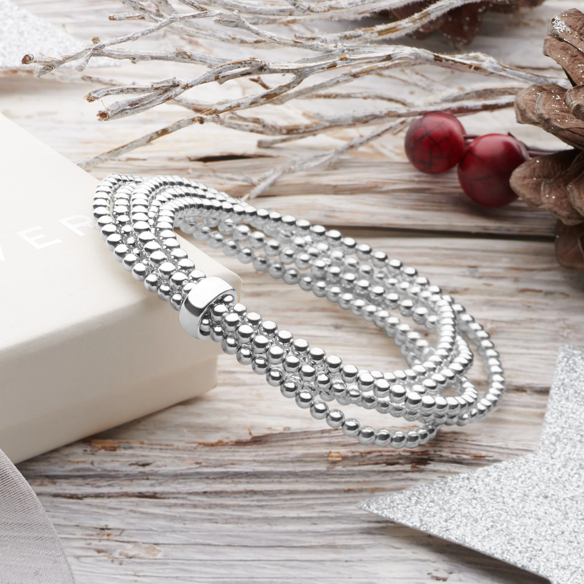 Cinque Silver Beaded Bracelet - Image 6