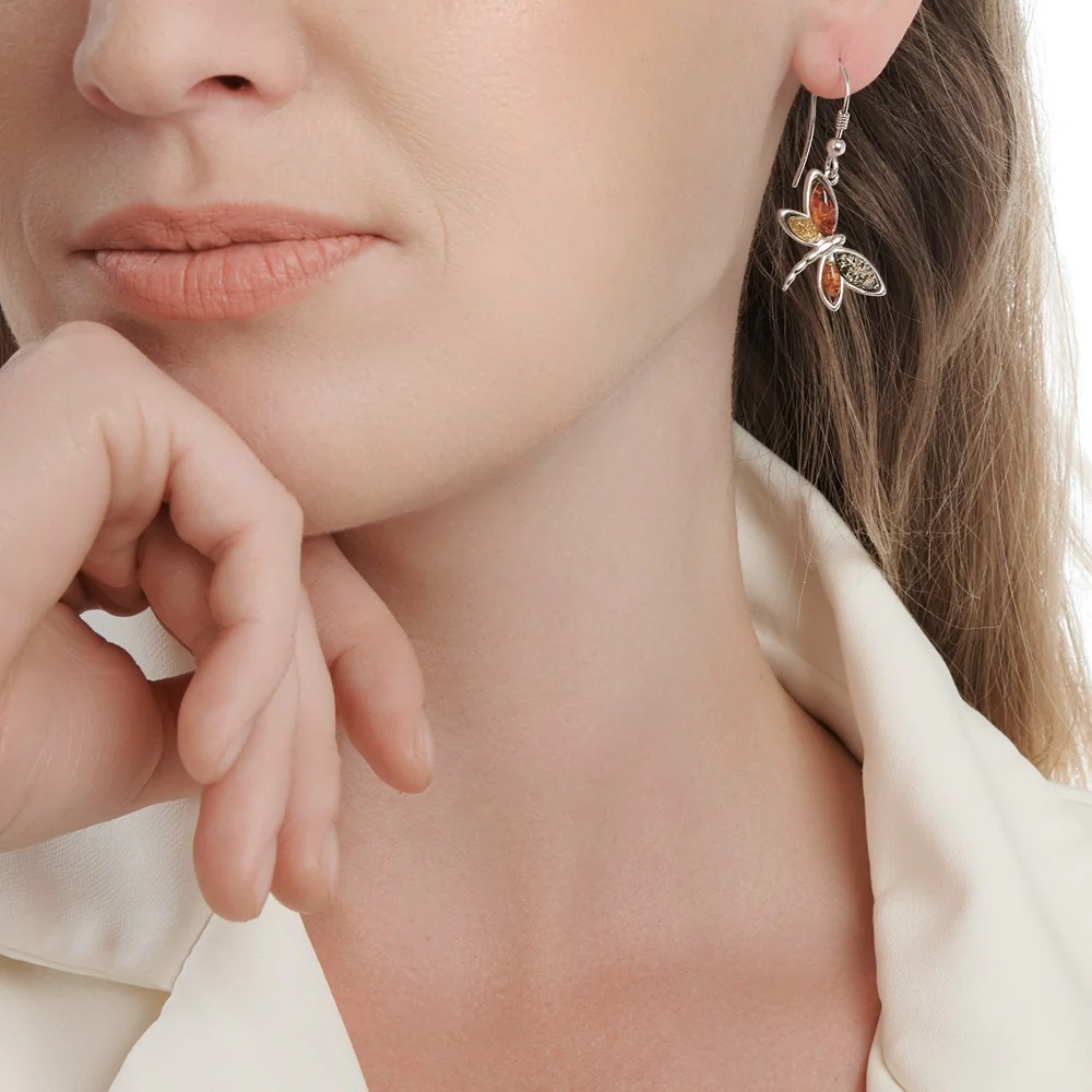 Dainty Dragonfly Amber Earrings - Image 3