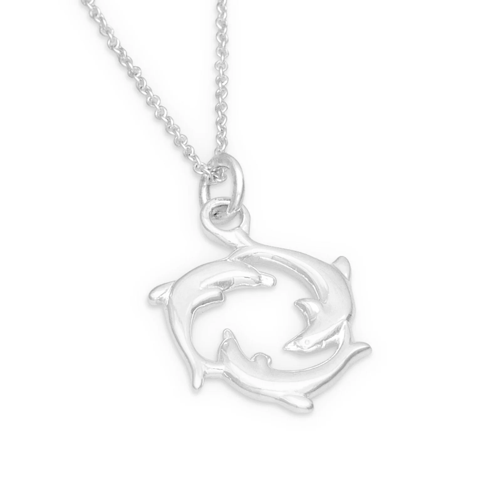 Dancing Dolphins Silver Necklace