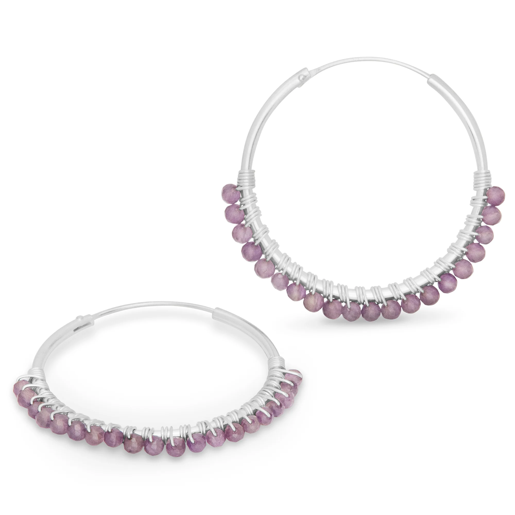 Amethyst Silver Hoops