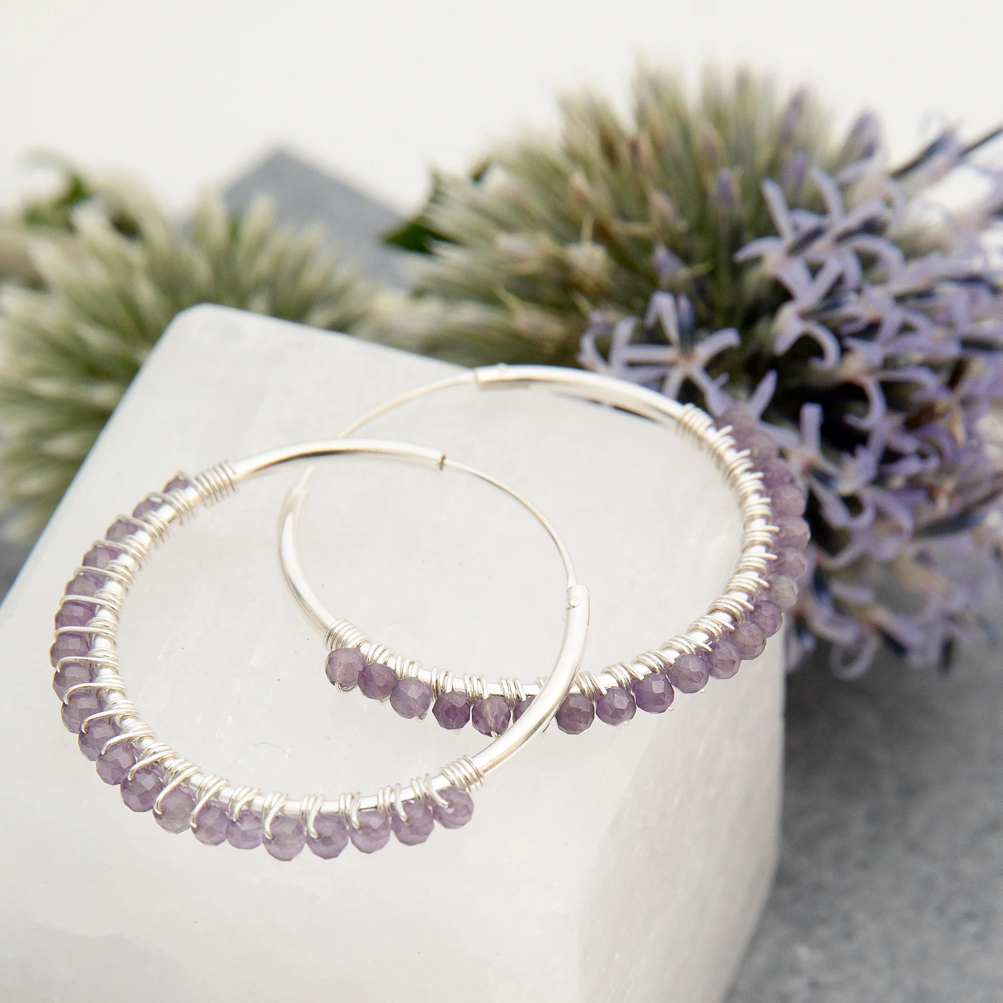 Amethyst Silver Hoops - Image 2
