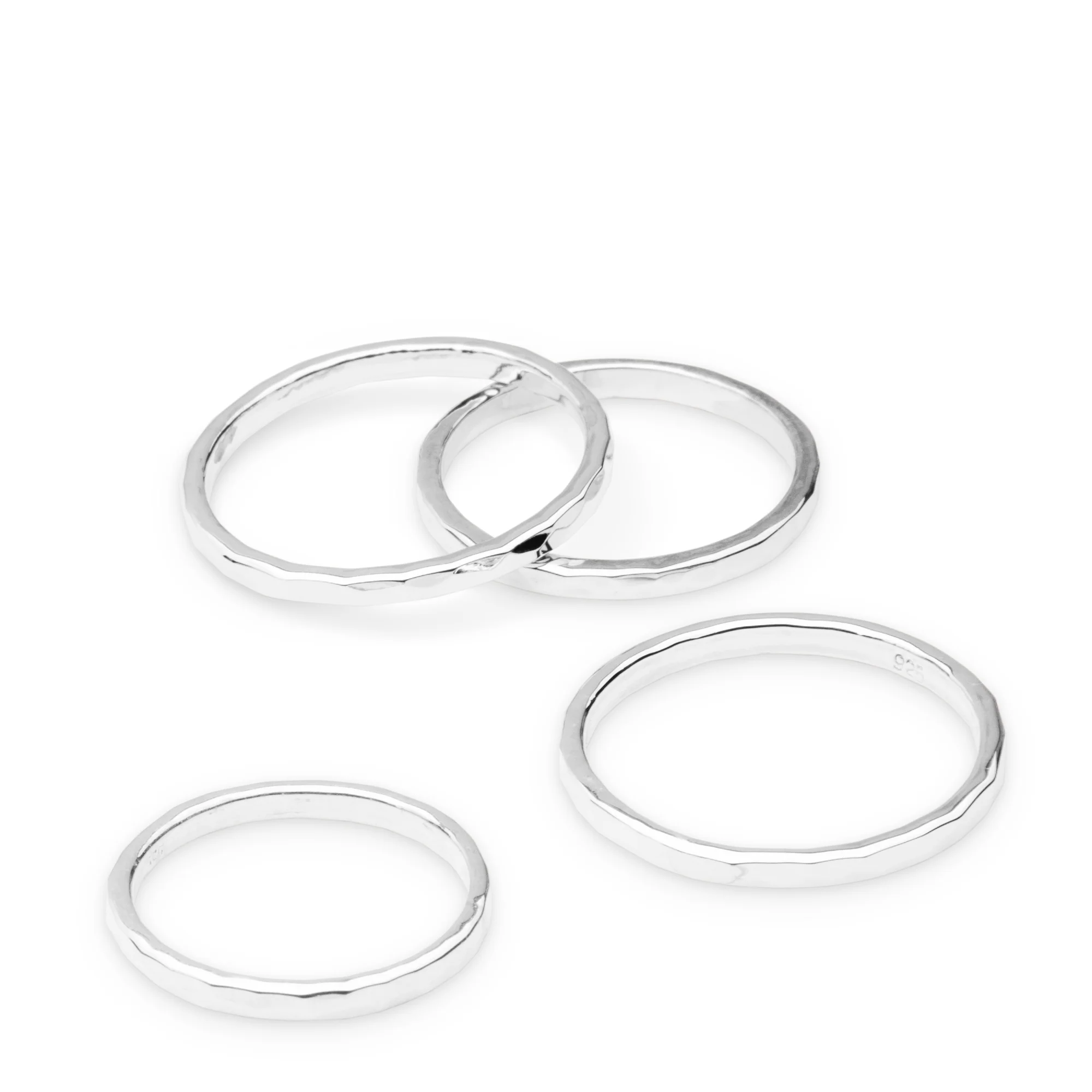 Hammered D-Shaped Silver Band Ring 2mm - Image 4