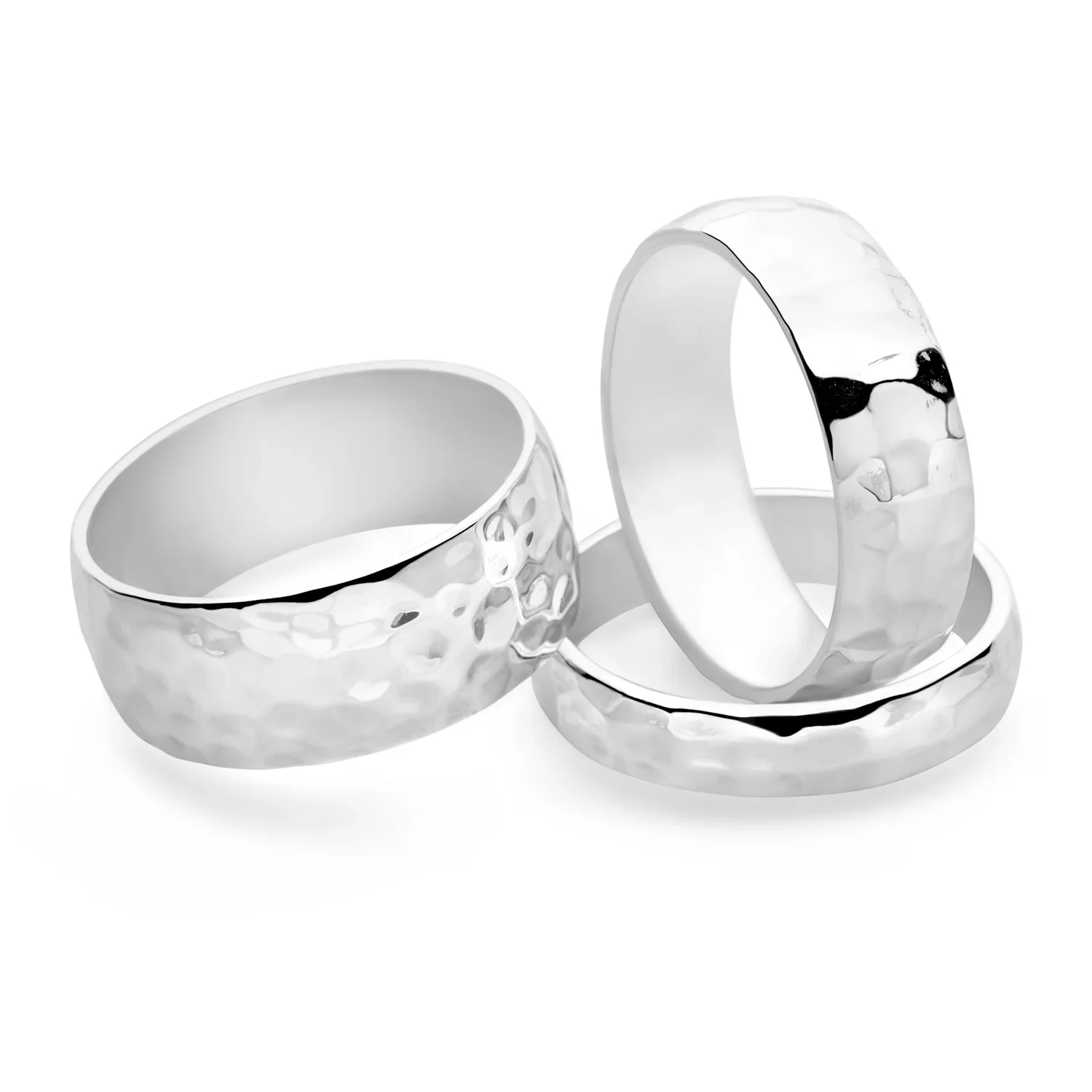 Hammered D-Shaped Silver Band Ring 6mm - Image 3