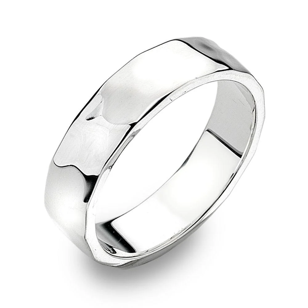 Hammered Flat Silver Band Ring 5mm - Image 4