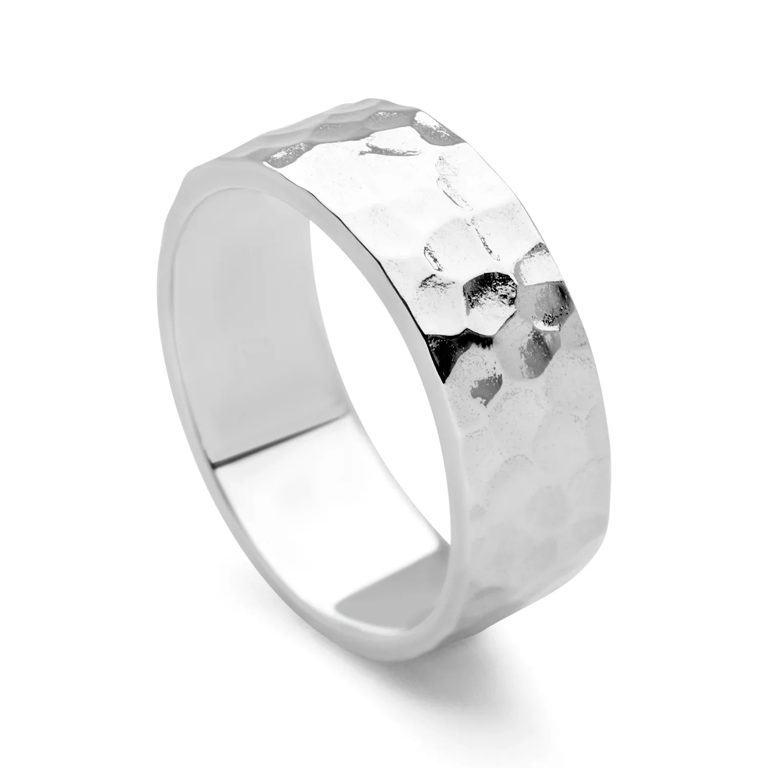 Hammered Flat Silver Band Ring 7mm - Image 3