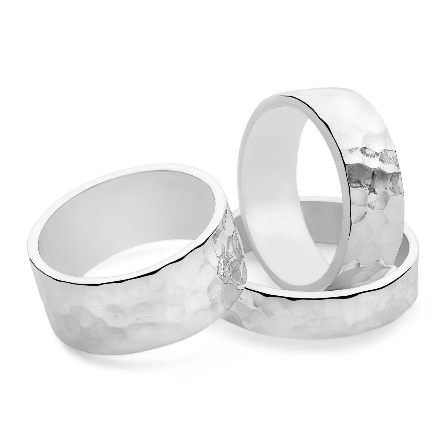 Hammered Flat Silver Band Ring 7mm - Image 5