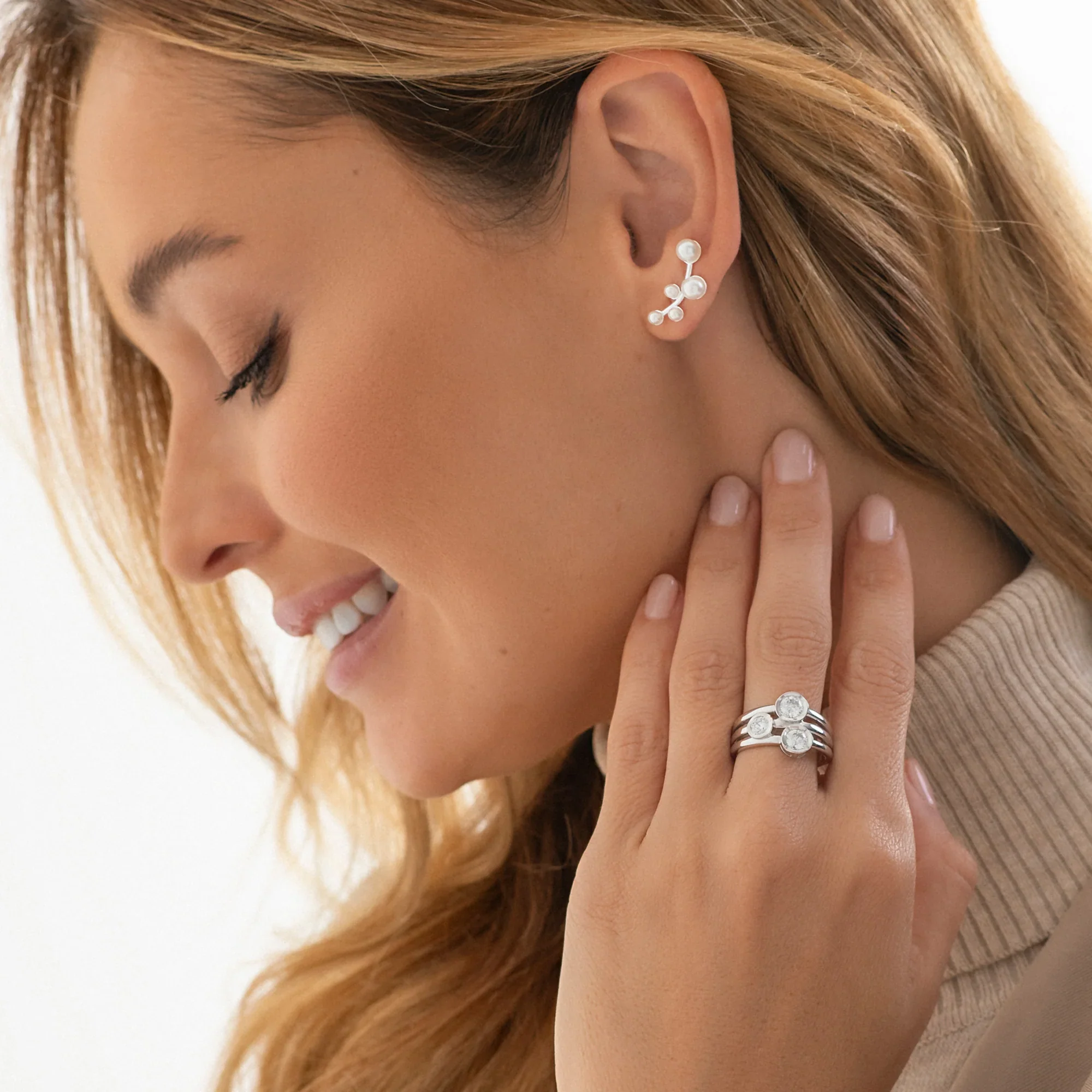 High Pearl Stud Earrings - Image 2
