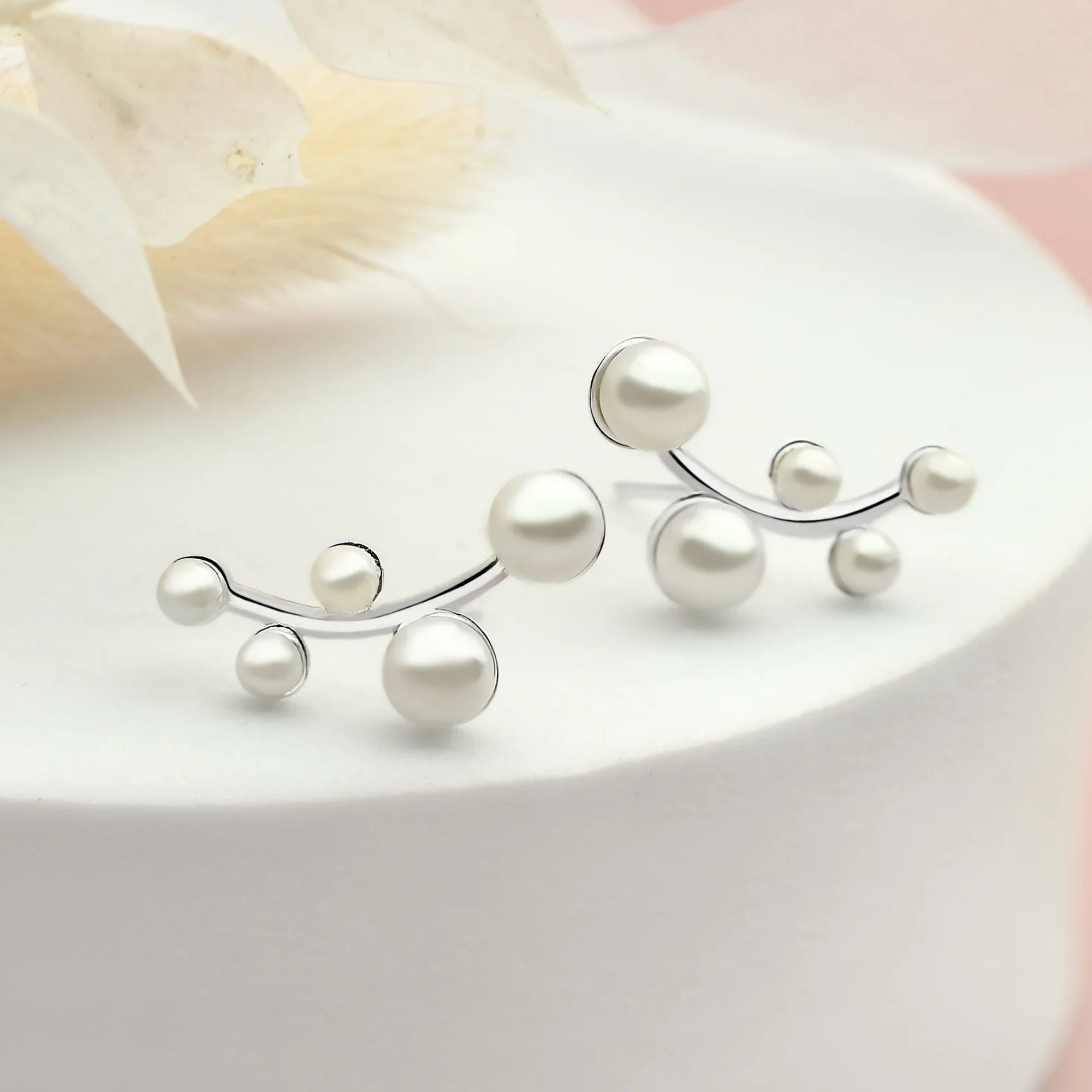 High Pearl Stud Earrings - Image 3