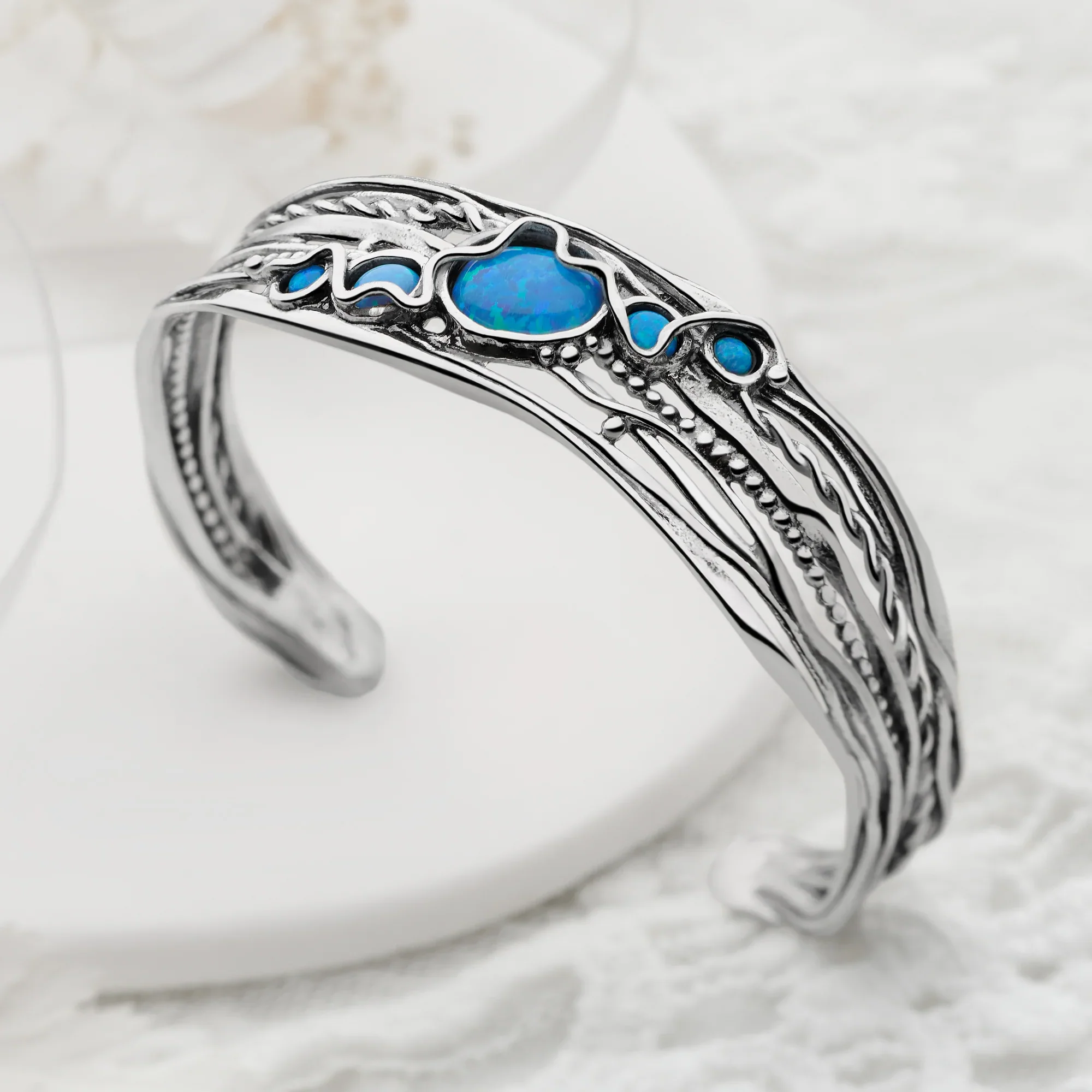 Opal Silver Stream Bangle - Image 3