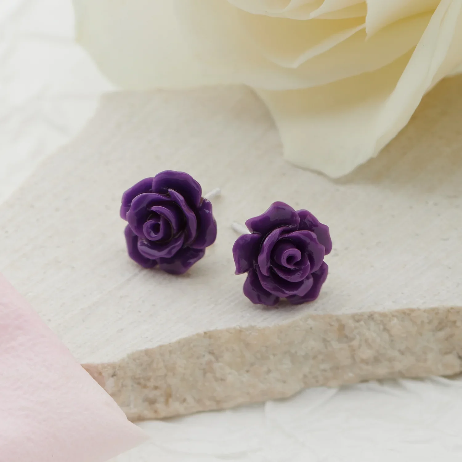 Purple Rose Stud Earrings - Image 3