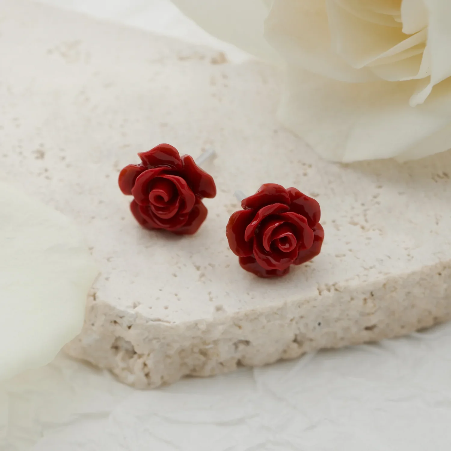 Red Rose Stud Earrings - Image 3