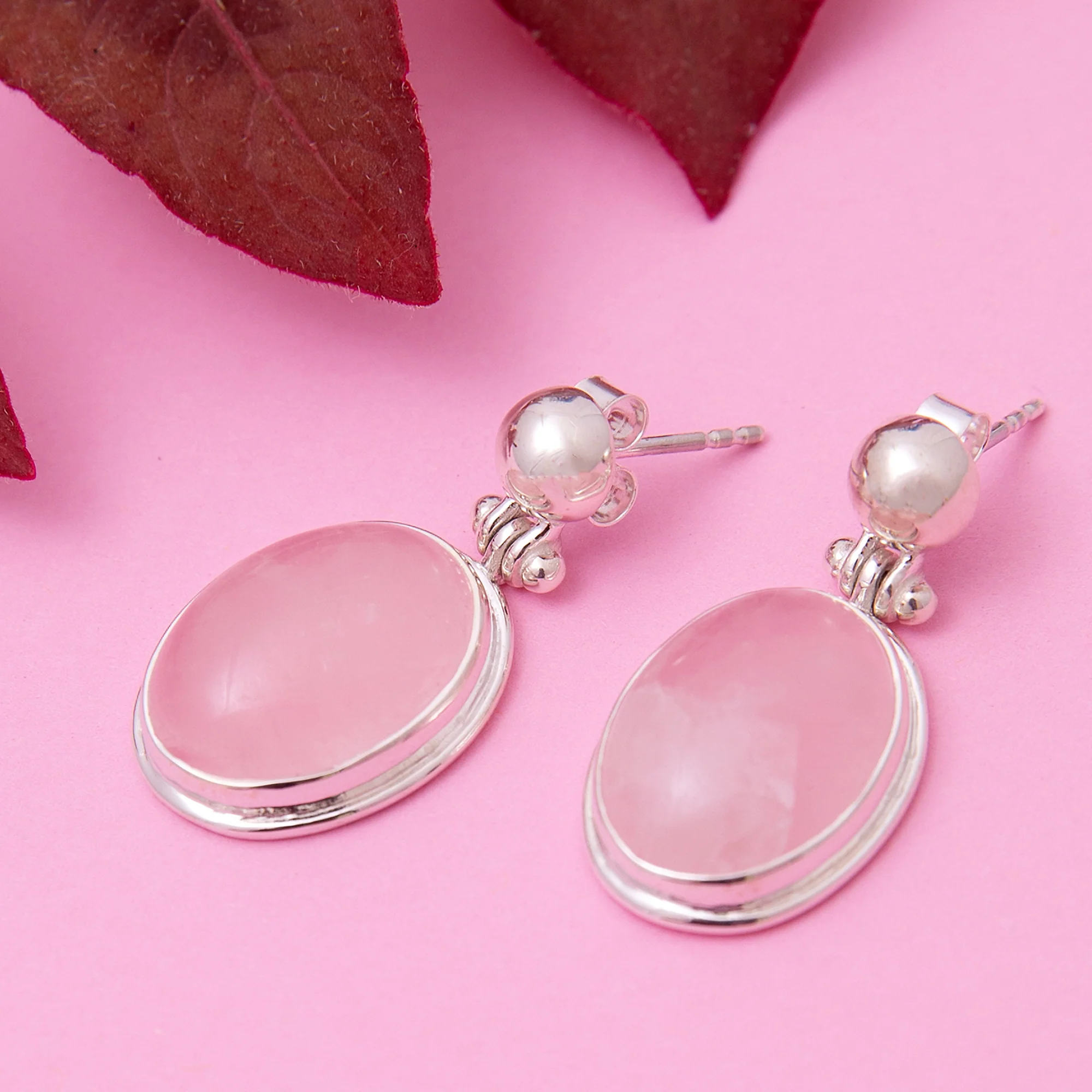 Rose Quartz Drop Earrings (SPE04) - Image 3
