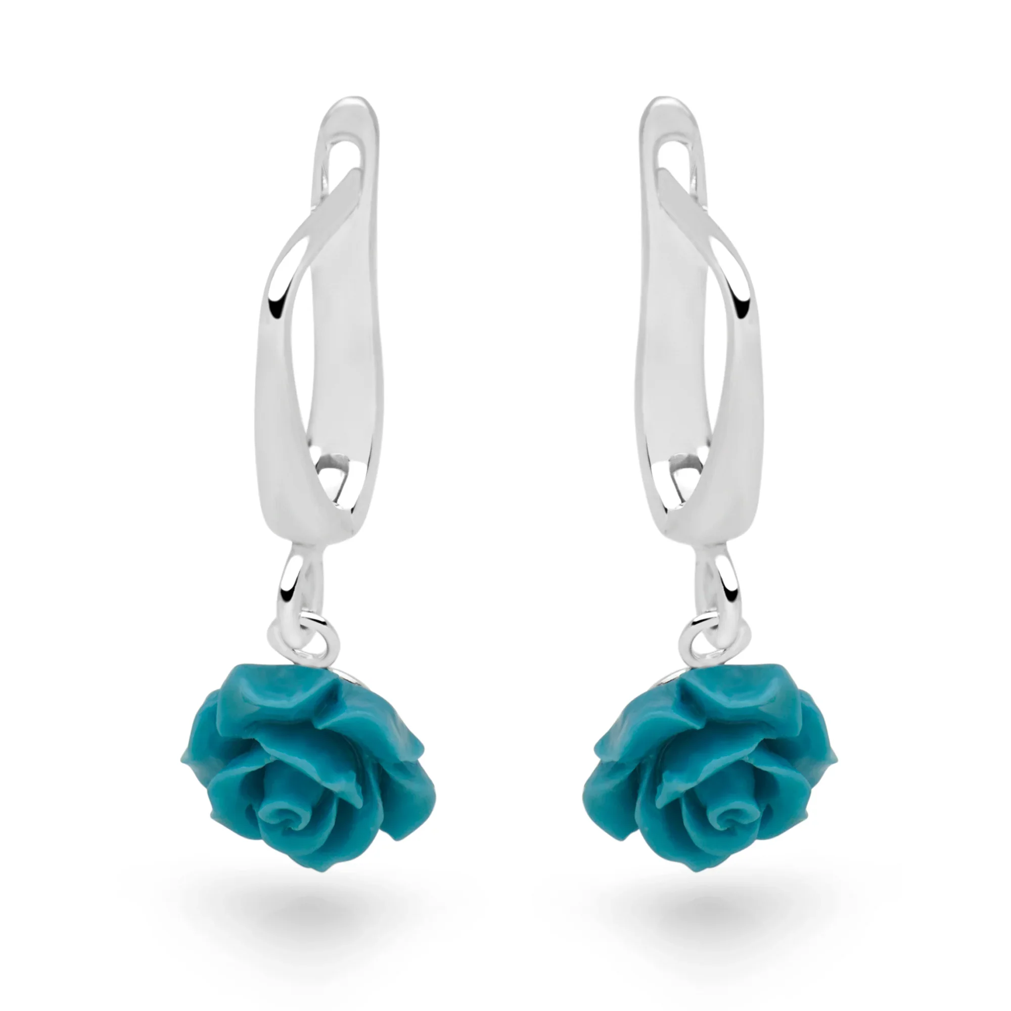 Turquoise Rose Drop Earrings - Image 3
