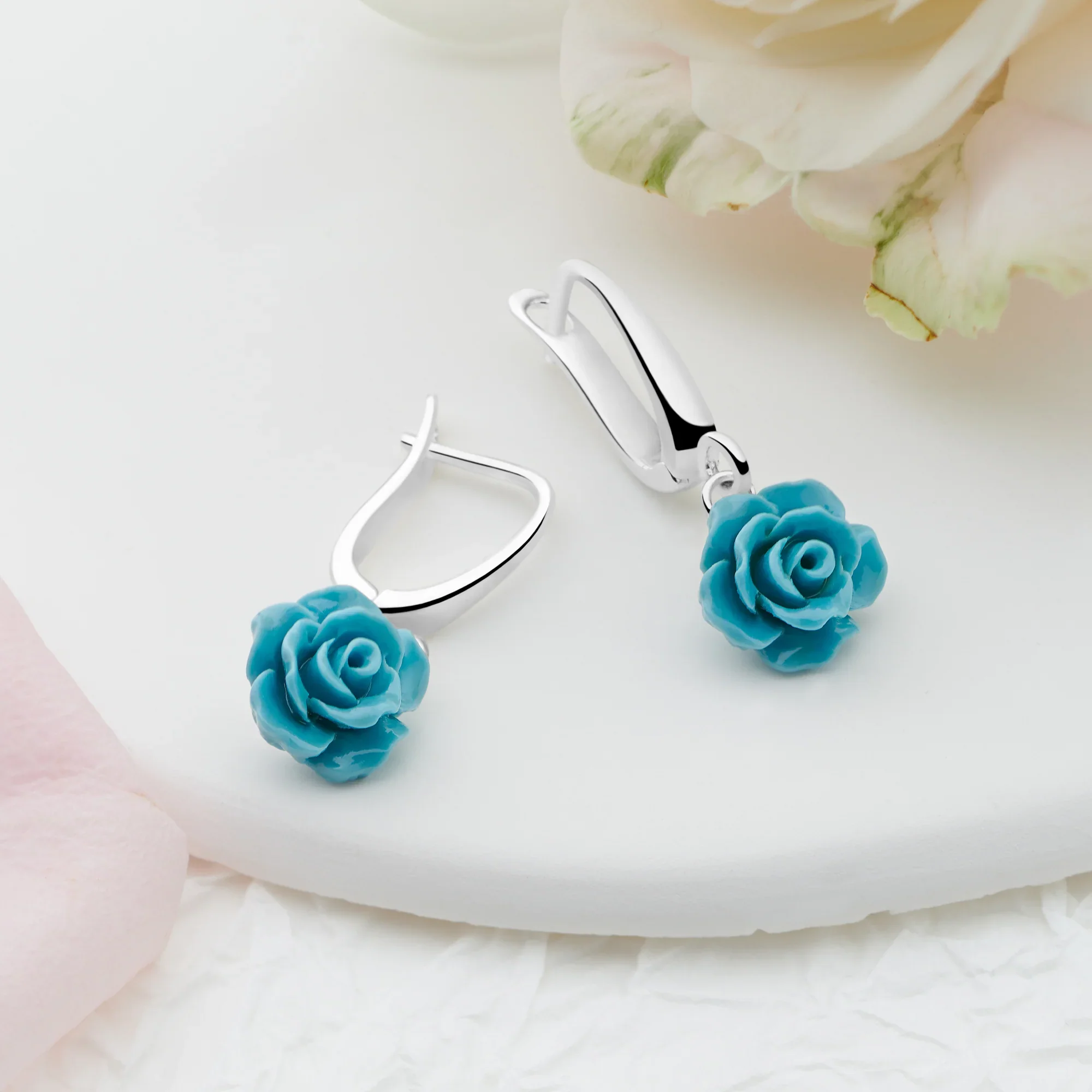 Turquoise Rose Drop Earrings - Image 4