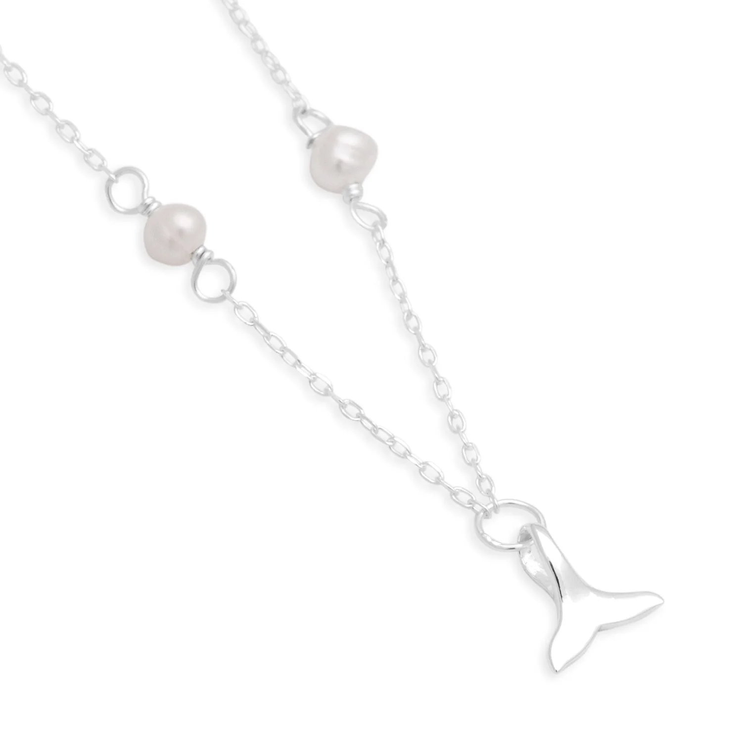 Whale Tail & Freshwater Pearl Silver Anklet